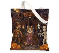 Sac fourre-tout amusant en toile motif chat du Maine Coons pour Halloween, 33 x 38 cm, sac d'épicerie réutilisable pour femme, motif effrayant esthétique, décoration cadeau