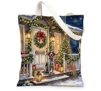 Sac fourre-tout de Noël en toile à poils durs allemands pour le shopping 33 x 38 cm, mignon sac d'épicerie réutilisable tendance pour femme, cadeau de voyage pour le travail et le travail du chien