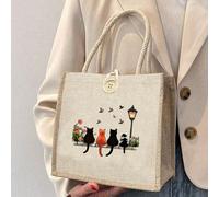 Sac fourre-tout en lin imprimé chat mignon - réutilisable, sac de rangement de Noël. Idéal pour le travail, l'école et les courses ; un excellent choix de cadeau de vacances. 1PC,Style 2,Style 3,Style