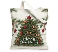 Sac fourre-tout en toile avec citation d'arbre de Noël occidental 33 x 38,1 | thème occidental, bottes de cowboy, ornements de cheval à bascule, fond en bois rustique, branches de pin