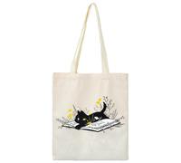 Sac fourre-tout en toile avec motif de chats, dimensions : 27 x 17 x 2 cm