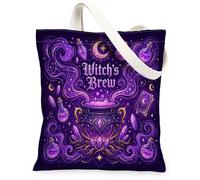 Sac fourre-tout en toile Chaudron, Potions mystiques fantaisistes Cristaux Halloween Violet Marché Sac fourre-tout 33 x 38,1 cm, violet, 13x15 Inch