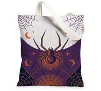 Sac fourre-tout en toile d'araignée et toile d'araignée pour Halloween 33 x | Illustration toile d'araignée, motif croissant de lune, thème nocturne, art atmosphérique, composition géométrique
