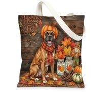 Sac fourre-tout en toile motif chien boxer d'automne 33 x 38,1 cm, mignon sac d'épicerie réutilisable en bois pour femme, travail d'automne, voyage, peinture, décoration cadeau
