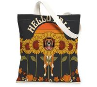 Sac fourre-tout en toile motif chien boxer d'automne 33 x 38,1 cm, motif tournesol rétro pour femme, motif citrouille, plage, esthétique, décoration cadeau