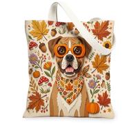Sac fourre-tout en toile motif chien boxer d'automne 33 x 38,1 cm, sac d'épicerie réutilisable pour femme, motif feuille d'érable, décoration cadeau