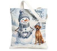 Sac fourre-tout en toile motif chien Rhodesian Ridgebacks de Noël 33 x 38,1 cm, sac d'épicerie réutilisable pour femme, motif de voyage de Noël, décoration cadeau