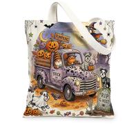 Sac fourre-tout en toile motif nain de nain d'Halloween, chien schnauzer 33 x 38,1 cm, sac d'épicerie amusant réutilisable pour femme, peinture esthétique, effrayante, effrayante, décoration cadeau