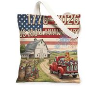 Sac fourre-tout en toile réutilisable avec motif imprimé chien Chow Chow 250e anniversaire 33 x 38 cm, 4 juillet indépendance pour femme, peinture esthétique rustique, décoration cadeau