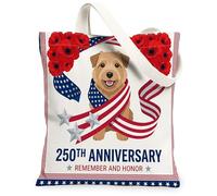 Sac fourre-tout en toile réutilisable avec motif imprimé Norfolk Terrier 250e anniversaire 33 x 38 cm, 4 juillet, sac d'épicerie réutilisable pour femme, plage patriotique, peinture esthétique