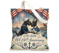 Sac fourre-tout en toile réutilisable pour 250e anniversaire de mariage Motif terrier écossais 33 x 38 cm, 4 juillet Indépendance du 4 juillet pour femme, plage patriotique, peinture esthétique