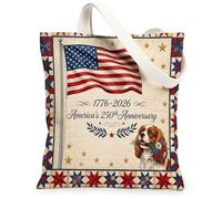Sac fourre-tout en toile réutilisable pour femme Motif épagneul Cavalier King Charles 250e anniversaire 33 x 38 cm