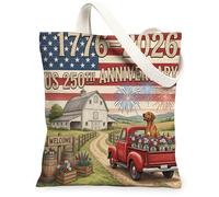 Sac fourre-tout en toile réutilisable pour le 250e anniversaire de mariage - 33 x 38 cm - Motif rustique - Indépendance du 4 juillet - Pour femme
