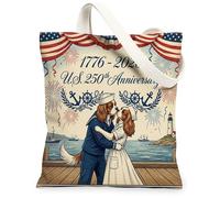 Sac fourre-tout en toile réutilisable pour le 250e anniversaire de mariage - 33 x 38 cm - Pour femme - Motif épagneul Cavalier King Charles - Décoration cadeau