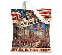 Sac fourre-tout en toile réutilisable pour le 250e anniversaire de mariage - Motif bouledogue - 33 x 38 cm - 4 juillet - Pour femme - Plage patriotique - Peinture esthétique - Cadeau décoratif