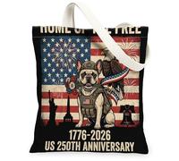 Sac fourre-tout en toile réutilisable pour le 250e anniversaire de mariage - Motif bouledogue français - 33 x 38 cm - 4 juillet - Pour femme - Plage patriotique - Peinture esthétique - Cadeau