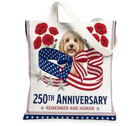 Sac fourre-tout en toile réutilisable pour le 250e anniversaire de mariage - Motif chien cockapoo - 33 x 38 cm - 4 juillet - Pour femme - Plage patriotique - Peinture esthétique - Cadeau décoratif
