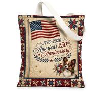 Sac fourre-tout en toile réutilisable pour le 250e anniversaire de mariage - Motif papillon - 33 x 38 cm - 4 juillet - Pour femme - Motif esthétique vintage