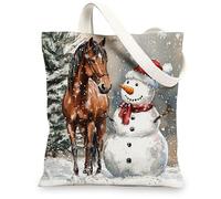 Sac fourre-tout en toile réutilisable pour le magasinage 33 x 38,1 cm, motif cheval de Noël, bonhomme de neige, arbre de Noël, sac d'épicerie pour femme, motif animal, travail, voyage, décoration