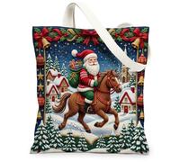 Sac fourre-tout en toile réutilisable pour le shopping Motif Père Noël cheval 33 x 38,1 cm