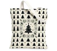 Sac fourre-tout minimaliste en toile Motif sapins d'hiver 33 x 38,1 cm | Motifs botaniques d'hiver, motif géométrique répété, style graphique minimaliste, accessoire de maison saisonnier