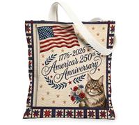 Sac fourre-tout réutilisable en toile motif chat Maine Coons 250e anniversaire 33 x 38 cm, 4 juillet indépendance pour femme, motif esthétique vintage