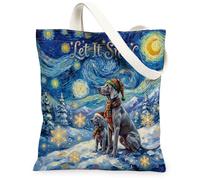 Sac fourre-tout réutilisable en toile motif chien de Weimar de Weimar de Weimar pour le shopping, 33 x 38 cm, motif scène enneigée festive pour femme, décoration de cadeau de Noël, travail, voyage