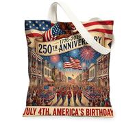 Sac fourre-tout réutilisable en toile pour le 250e anniversaire de mariage - 33 x 38,1 cm - Motif patriotique - Indépendance du 4 juillet - Pour femme