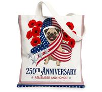 Sac fourre-tout réutilisable en toile pour le 250e anniversaire de mariage - Motif carlin - 33 x 38 cm - 4 juillet - Pour femme - Peinture esthétique patriotique - Cadeau décoratif