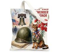 Sac fourre-tout réutilisable en toile pour le 250e anniversaire de mariage - Motif chat abyssin - 33 x 38 cm - 4 juillet - Sac d'épicerie réutilisable pour femme, peinture esthétique patriotique