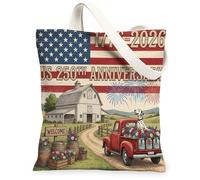 Sac fourre-tout réutilisable en toile pour le 250e anniversaire de mariage - Motif chien dalmatien - 33 x 38 cm - 4 juillet - Indépendance du 4 juillet - Pour femme - Décoration de plage rustique