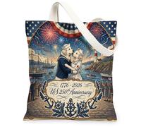 Sac fourre-tout réutilisable en toile pour le 250e anniversaire de mariage - Motif chien des Pyrénées - 33 x 38 cm - 4 juillet - Pour femme - Motif patriotique et esthétique