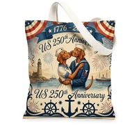Sac fourre-tout réutilisable en toile pour le 250e anniversaire de mariage Motif chien Vizsla 33 x 38 cm, 4 juillet Indépendance du 4 juillet, sac d'épicerie réutilisable pour femme, plage patriotique