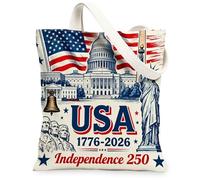 Sac fourre-tout réutilisable en toile pour le 4 juillet, fête de l'indépendance pour le shopping, 13 x 15 cm, 250 ans anniversaire des États-Unis, sac d'épicerie réutilisable pour femme, motif cloches