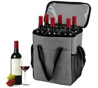 Sac Isotherme pour Vin 6 Bouteilles, Sac de Transport Isotherme pour 6 Bouteilles de Vin Sac Isotherme pour Bouteille avec Poignée et Bandoulière, Idéal pour Les Voyages et Les Pique Niques (Gris-1)