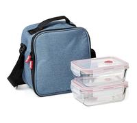 Sac Isotherme Repas - Urban Food Casual Glass 3,5L | 2 Boîtes en Verre 0,57L | 3. Bleu Denim 3,5L + 2 Boîtes Verre 0,57L