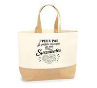 Sac J’peux pas je préfère m’occuper de mes Succulentes J'peux pas minimaliste | Cabas en Coton avec Fond Jute 18 L 48 × 37 × 13 cm | Marché Shopping Plage Courses | Cadeau Femme Anniversaire Noël