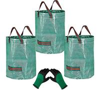 Sac Jardin Dechets Verts Resistant 272L,3 Pièces Sacs de Jardin Réutilisables avec Poignées,Autoportant Pliable Sac Dechets Verts avec 1 Paire de Gants de Jardin pour Feuilles Tontes Débris Végétaux