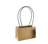 Sac Kraft Boîte à fleurs en papier kraft | Panier à Bouquet imperméable à bonbons, fourre-tout à biscuits, sac carré trapézoïdal, cadeaux de fête de noël(Pink Bronze)