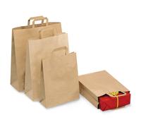 Sac kraft brun à poignées plates l.26 x H.30 x soufflet 14 cm - lot de 250