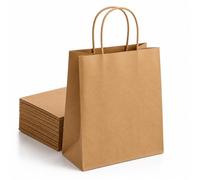 Sac Papier Kraft Brun avec Poignées Torsadées - Lot de 100 Sacs Kraft Alimentaires Épais 21 x 11 x 27 cm - Sacs Cabas Résistants à Fond Plat pour Boutique, Snack et Vente à Emporter