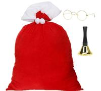 Sac Pere Noel, Hotte Pere Noel XXL, Sac Cadeau 70CM x 110CM, Lot de 3 Pièces Grands Sacs en Velours Rouge pour Cadeaux de Noël avec Lunettes du Père Noël et Petite Clochette