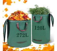 Sac pliable pour déchets de jardin Unyqoos®, 120–272 L, en polypropylène résistant à la déchirure, avec 4 poignées de transport (2 en haut/2 en bas), imperméable et résistant aux UV, réutilisable