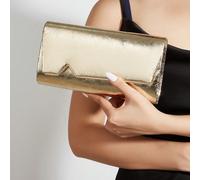 Sac pochette de mode pour femmes, de couleur unie, décoré d'accents métalliques, design à rabat, matériau PU à la mode, bandoulière en chaîne, convient pour les mariages et autres occasions, élégant e
