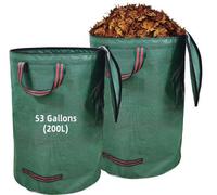 Sac poubelle de jardin 200 L x 2 avec couvercle, imperméable, pliable, recyclable, poubelle pour déchets de jardin, sac à gazon avec poignées pour l'herbe, les feuilles, les haies et les déchets de ja