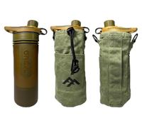Sac pour gourde isotherme - Coton ciré - Vert - Pour gourde 810 ml - Compatible Grayl, Nalgene et Pathfinder