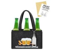 Sac pour hommes avec ouvre-bouteille | Sac en feutre de haute qualité pour 6 bouteilles de bière | Sac à bière pour hommes en gris | Porte-clés d'ouverture de bouteille en acier inoxydable