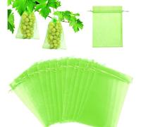 Sac Protection Fruits 60 Pièces Sachet Protection Raisin 20x30cm Jardin Sac Organza avec Cordon Contre Guêpe Drosophile Scarabées Oiseaux Vert Mousse