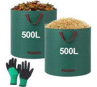 Sac réutilisable de 500 litres pour les déchets de jardin, fabriqué en PP, pliable et équipé de 4 poignées de transport – sac robuste pour les feuilles et les déchets verts, comprenant une paire de ga