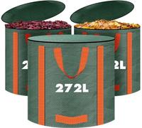 Sac réutilisable Unyqoos® pour déchets de jardin, 272 litres, avec couvercle et poignées – en polypropylène résistant à la déchirure, équipé de 4 supports pour faciliter le rangement